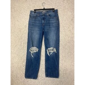 Levis Low Pro Straight Jeans Womens 30 Blue Denim Distressed Holes